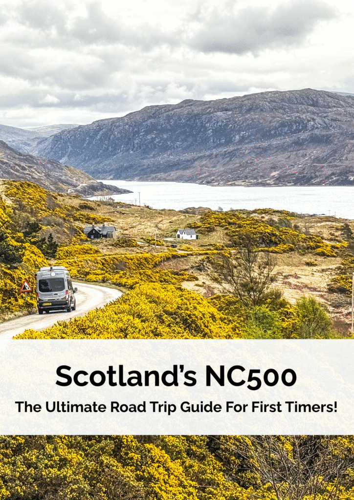 A van driving on the NC500 route on a Scotland UK road trip