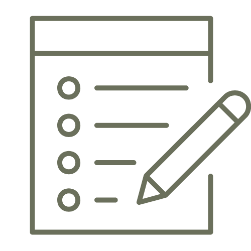 a green icon of a penicl and a clipboard
